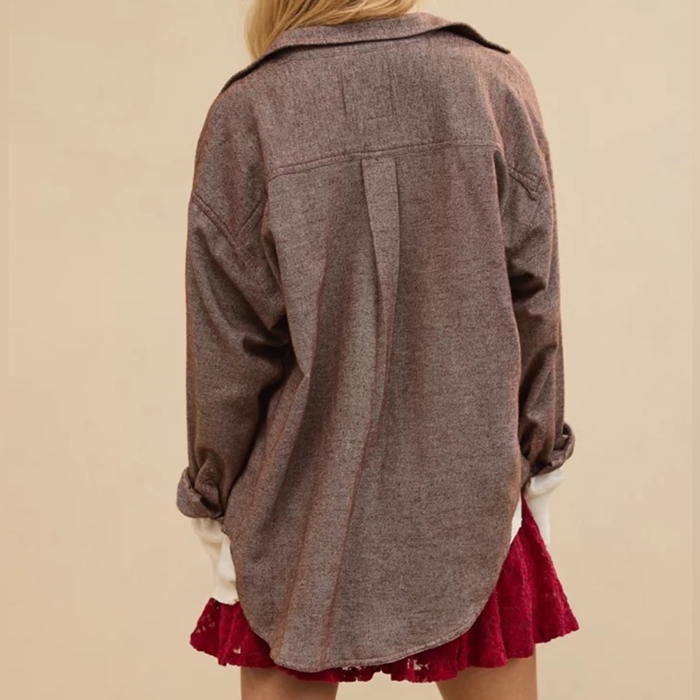 Aerie Shirt Womens Small Brown Anytime Fave Twill Oversized Relaxed Button Up - Picture 2 of 14